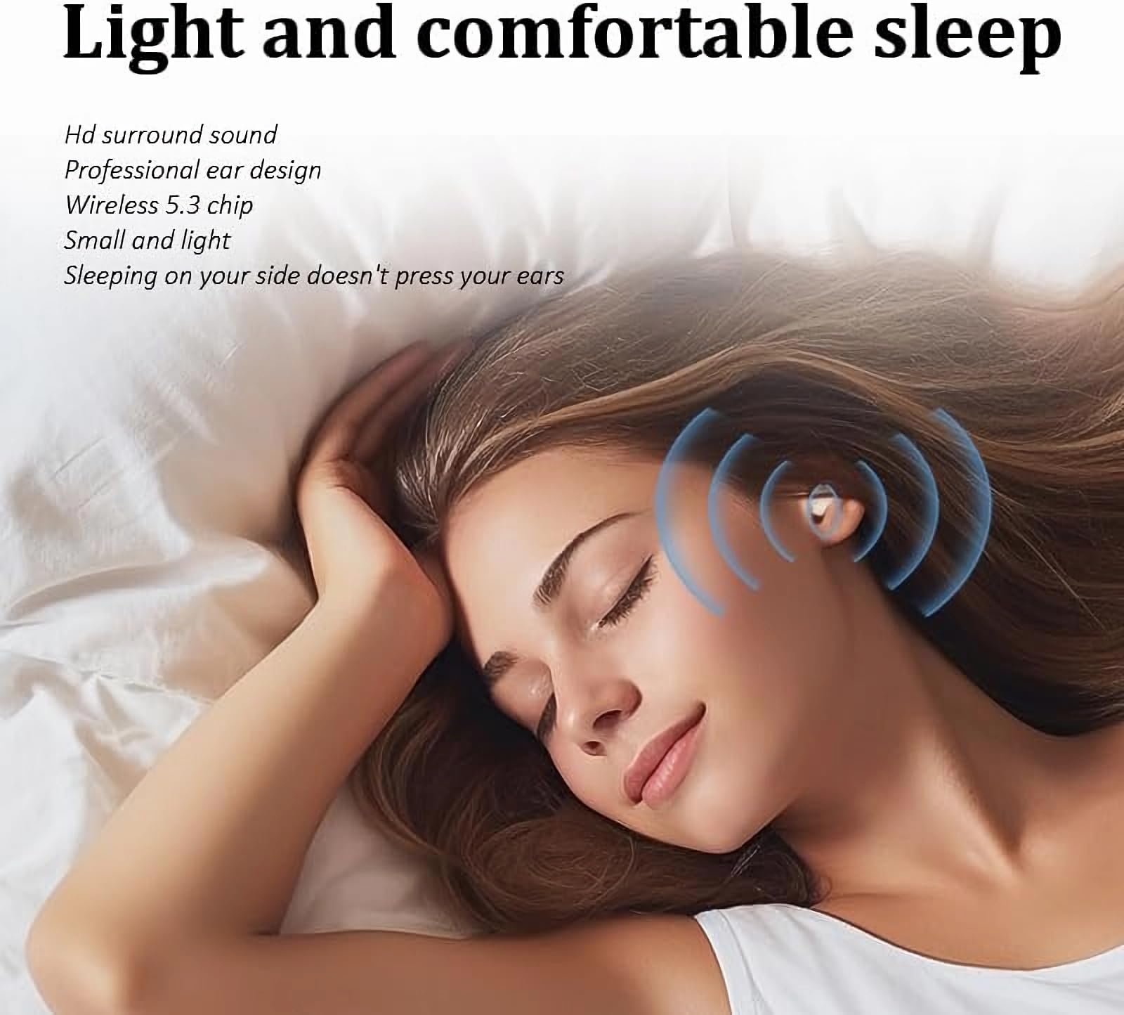 Syzplnwy Cuffie e auricolari wireless Bluetooth per dormire lateralmente, con cancellazione del rumore, invisibili, ultra piccoli, adatti per orecchie piccole, colore nero