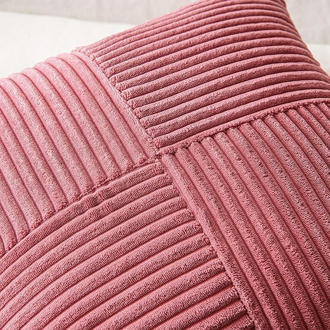 Image of Guffaw Corduroy Pillow Covers Boho Decorative Spliced Throw Pillow Covers Soft Solid Couch Pillowcases Cross Patchwork Cushion Covers for Living Room Bed Sofa 16x16 inch (4, CB RED)