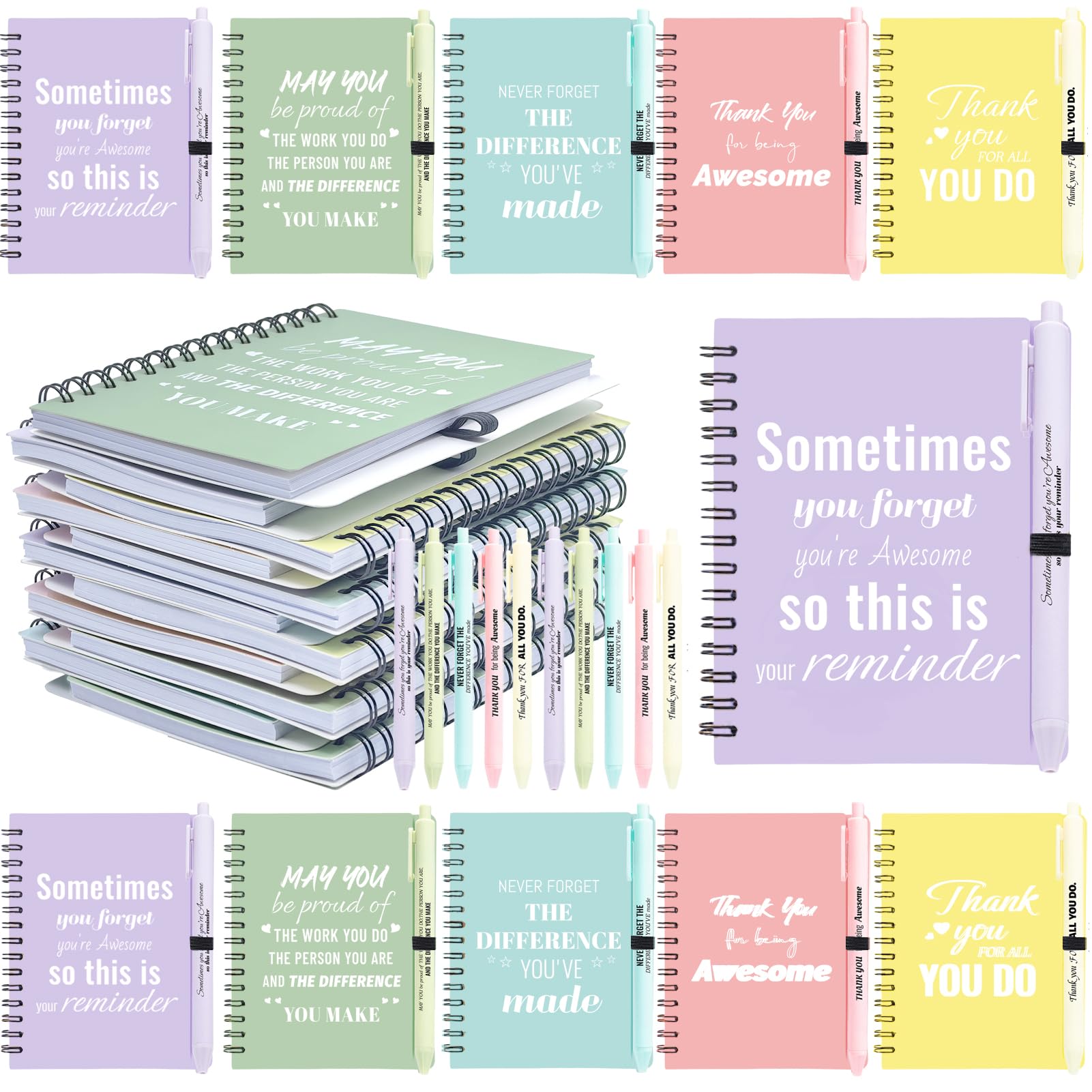 10 set/20 pezzi regali di apprezzamento per i dipendenti, quaderni ispiratori con penne motivazionali, piccoli taccuini per colleghi, personale d'ufficio, squadra, volontari, infermieri, insegnanti