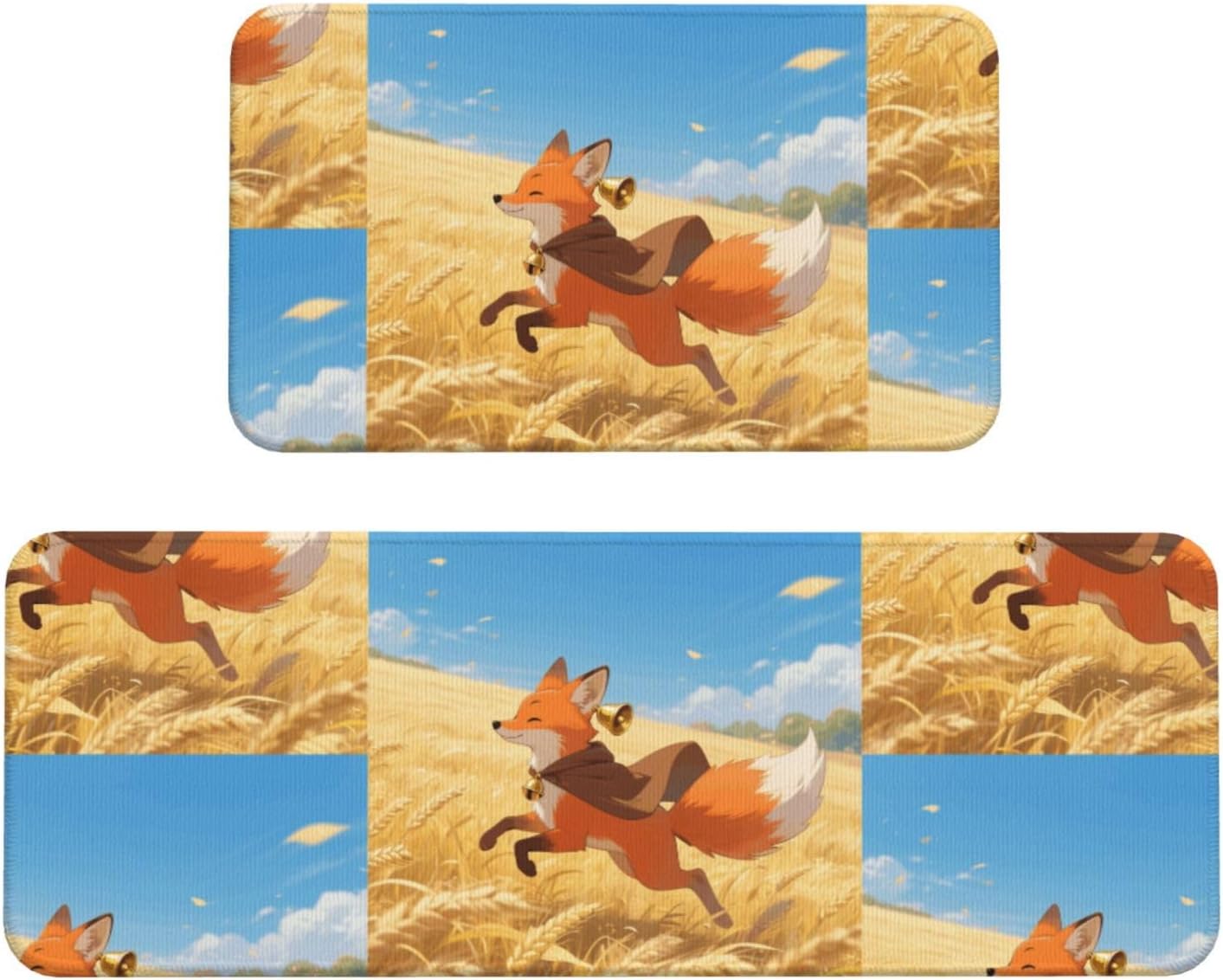 Orange Fox Kitchen Rugs Set of 2, Cushioned Anti-Fatigue Kitchen Mats for Floor, Waterproof Comfort Standing Mat Absorbent Velvet Kitchen Runner Rugs 17"x30"+17"x47"