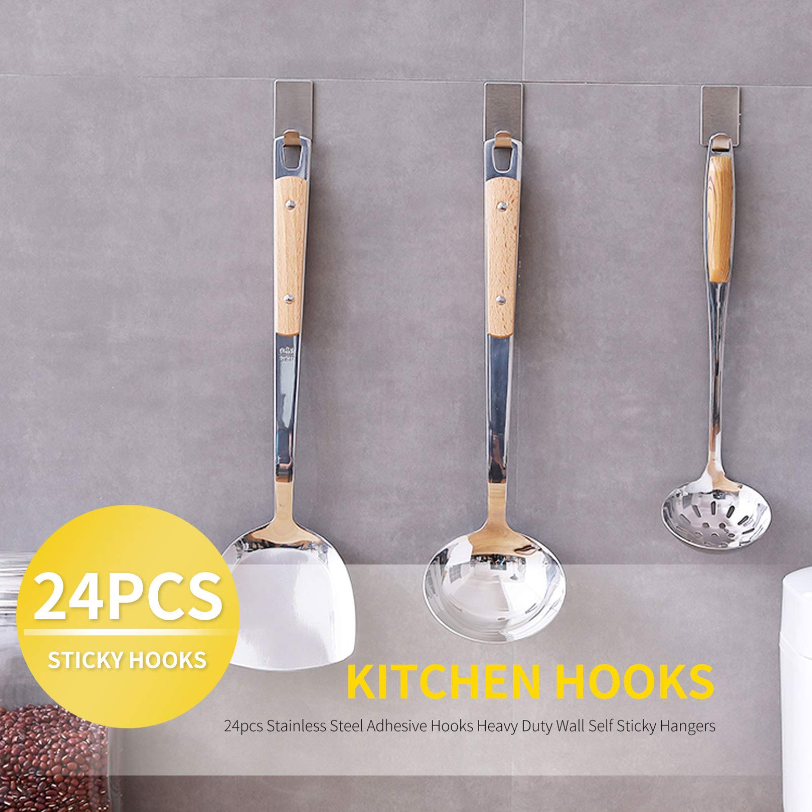 LYGXWJFC 24 Piezas Suministros Percha para Sombreros Llave para el hogar Ropa Cocina Perchas de Acero Inoxidable Bata Toalla de Pared Baño Pesado Abrigo pequeño para utensilio pegajoso Ovalado Palo