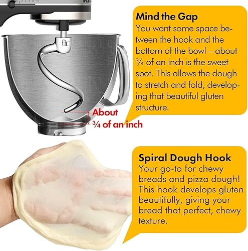 Miniatura 4 de Gancho de masa en espiral de acero inoxidable, accesorios y accesorios para mezcladores KitchenAid, apto para tazón de mezcla de 5 cuartos de galón