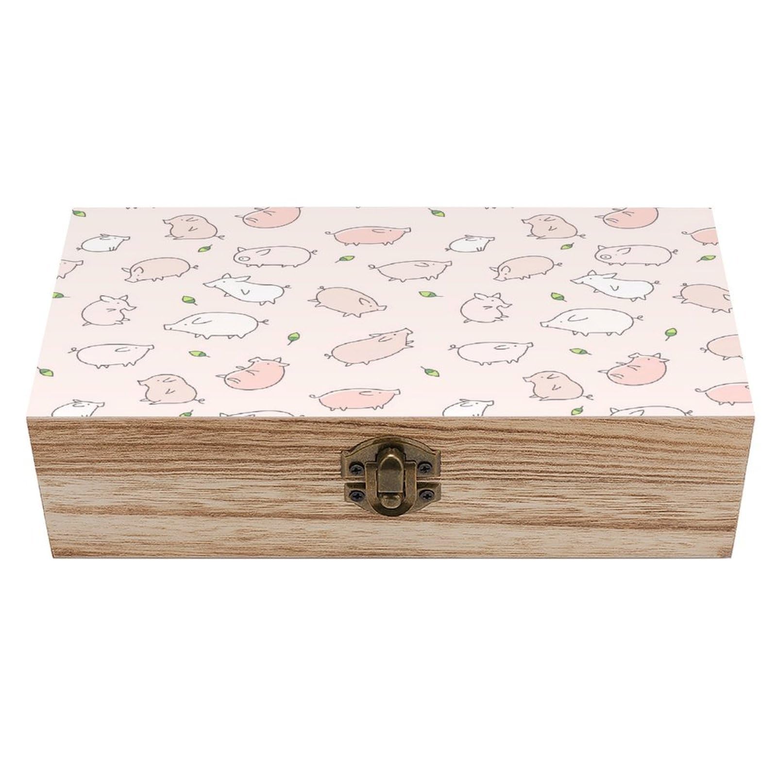 asbwuo Pink Pigs Vintage Wooden Keepsake Box