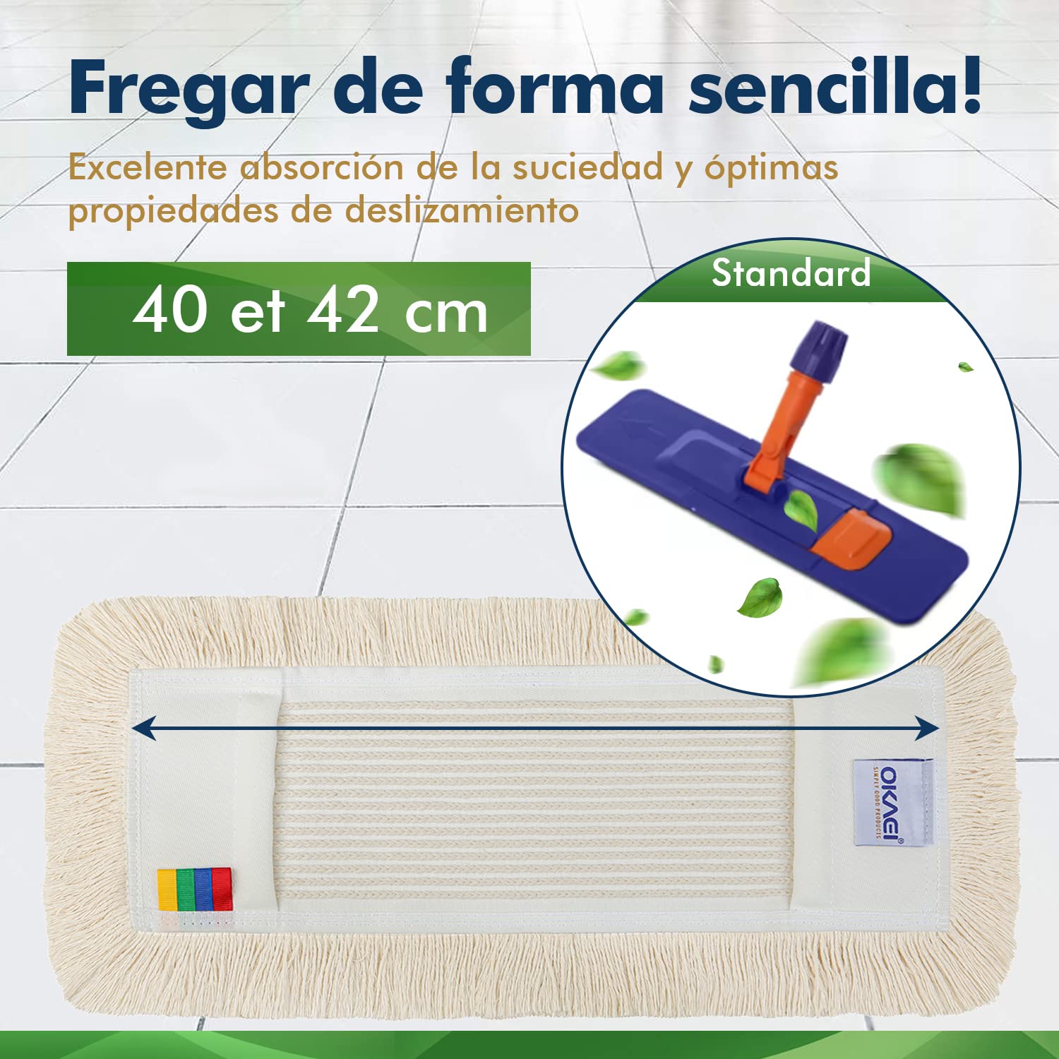 Okaei 2 fundas para mopa (40 cm) – Premium – 100% microfibra – Funda para limpieza profunda de suelos lisos y ligeramente irregulares – funda de microfibra blanca — view 2