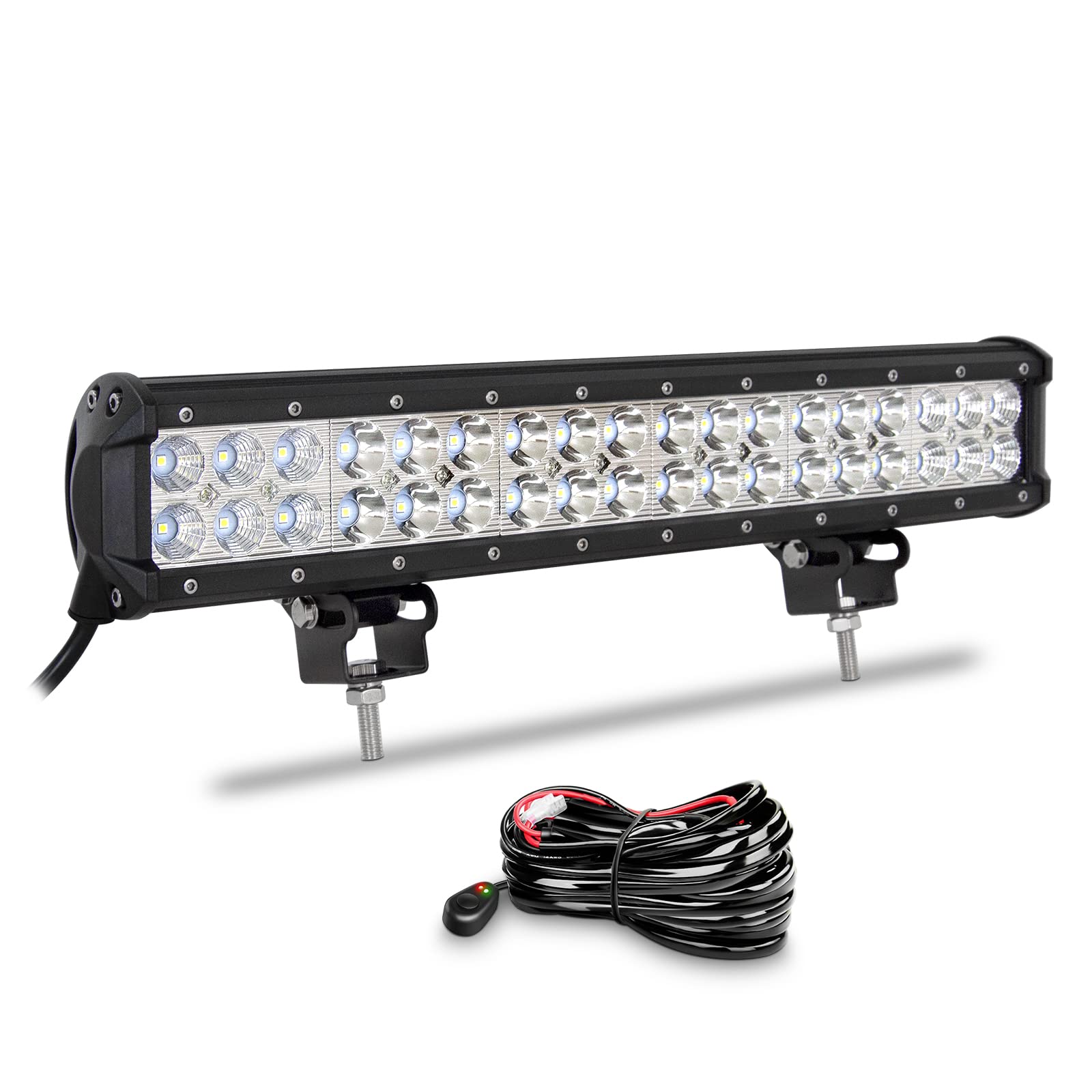 Willpower 17 cali, 108 W, listwa świetlna LED, wiązka punktowa, 12 V, 24 V, z wiązką przewodów, światła do jazdy terenowej, wodoodporne, przeciwmgielne lampy robocze do samochodów ciężarowych 4 x 4, traktorów, łodzi, samochodów SUV, ATV