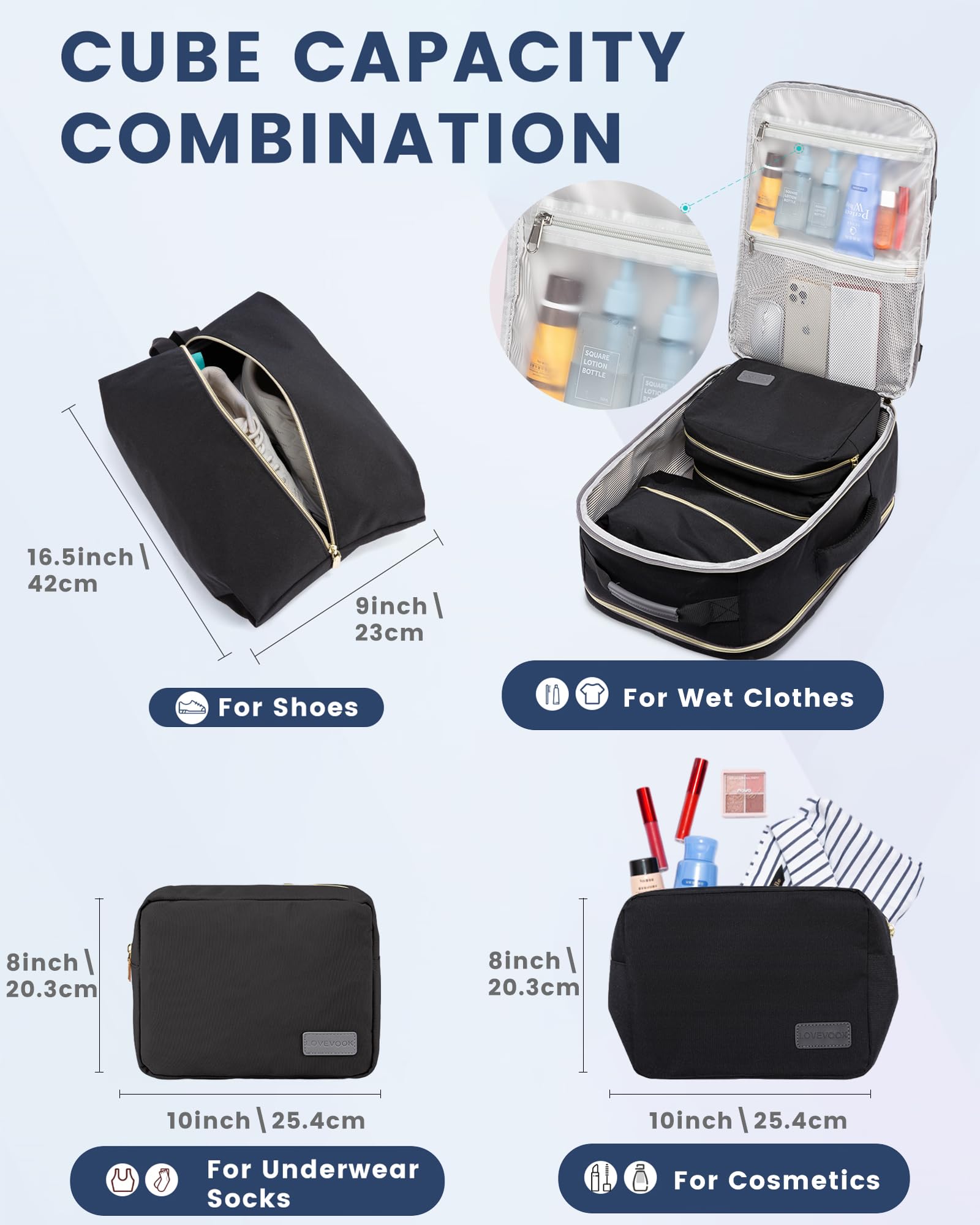 LOVEVOOK Zaino da Viaggio Aereo Bagaglio a Mano, Impermeabile 45x36x20 Zaini Trolley Bagaglio Donna 30L Cabin Max per Ryanair Easyjet, Zaino Porta PC 15,6 Pollici Valigia Borsa a Zainetto Nero