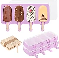 Vista 9 de Juego de 3 moldes para paletas con tapas y 100 palitos de paletas de madera, tamaño estándar, 4 cavidades, moldes de silicona para hacer cakesicles