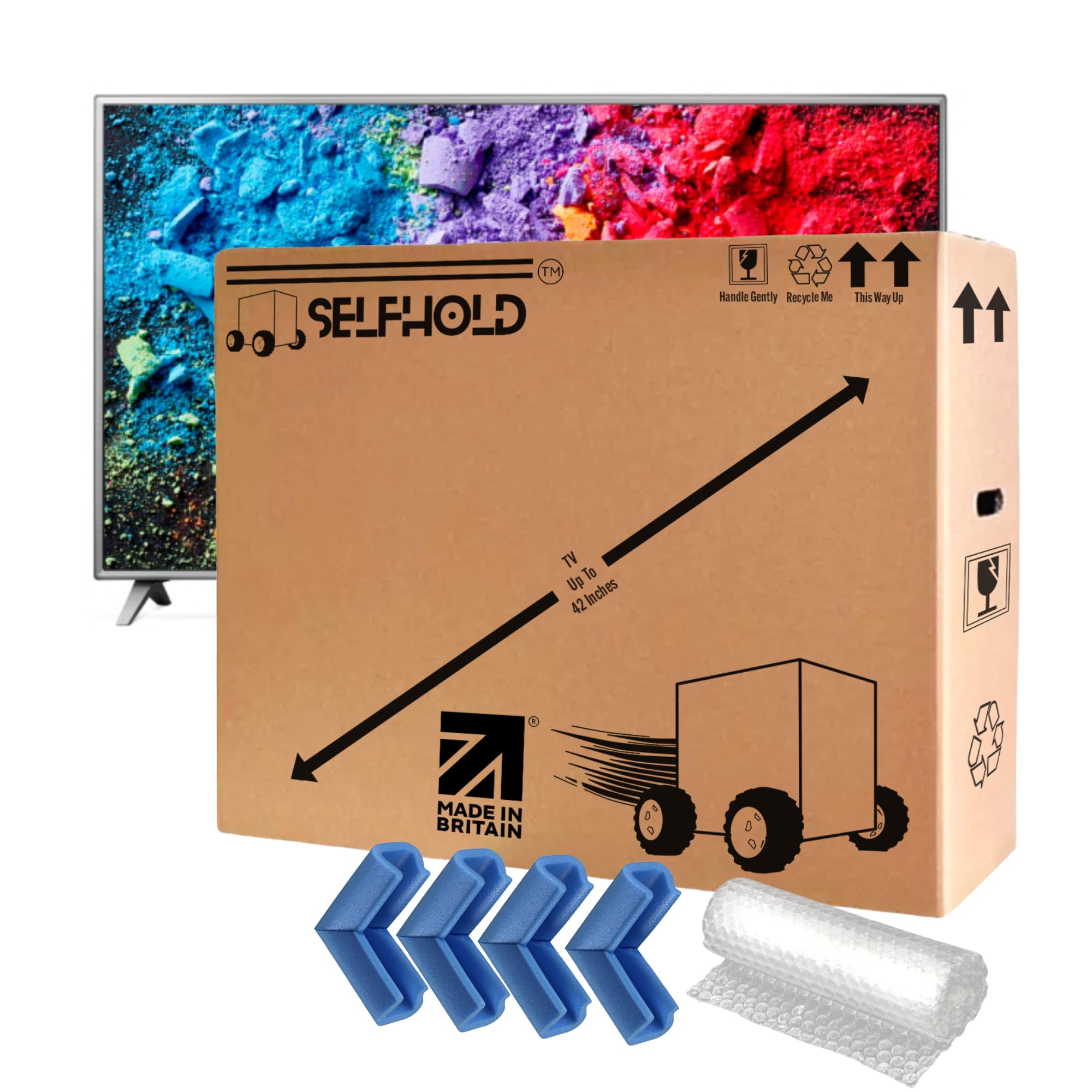 TV Boxes Kit for Moving House with Foam Corners & Bubble Wrap- Available Size 22 inch to 85 inch - Double Wall Solid Cardboard TV Box for Packing, Storing, Shipping | With Handles and Extra Strength