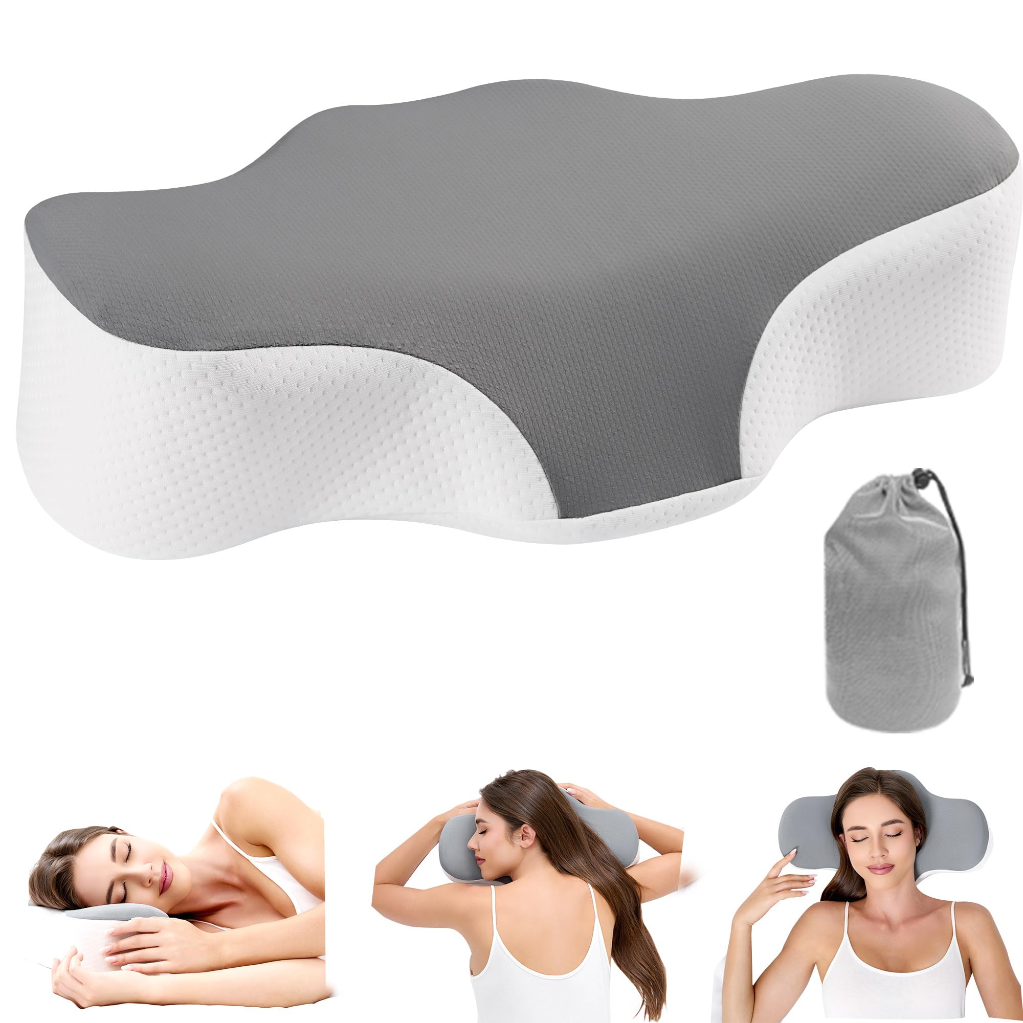 Travel Camping Pillow for Sleeping - Memory Foam Cervical Neck Support Pillow for Pain Relief, Compact Compressible Contour Pillows with Cooling Cover & Storage Bag for Backpacking, Road Trip