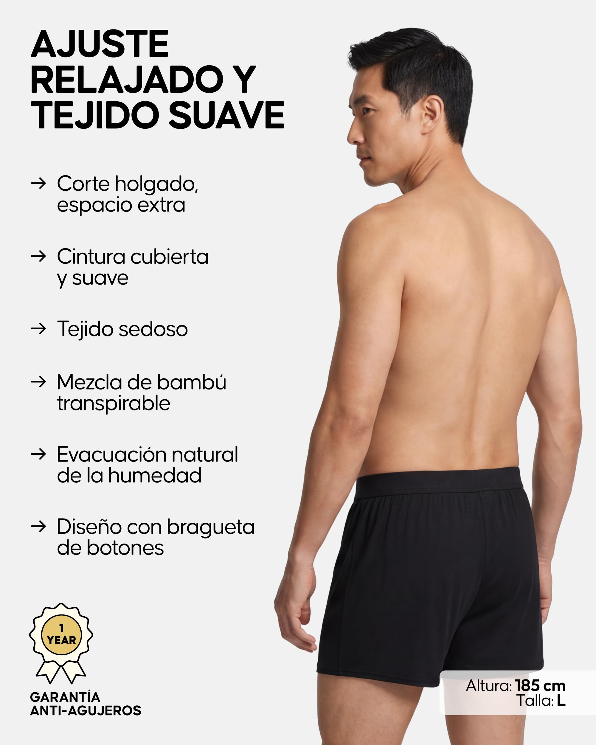DANISH ENDURANCE Calzoncillos Hombre Boxer de Bambú, Calzoncillos Ajustados y Cómodos, Cintura Elástica, para Uso Diario, Pack de 6
