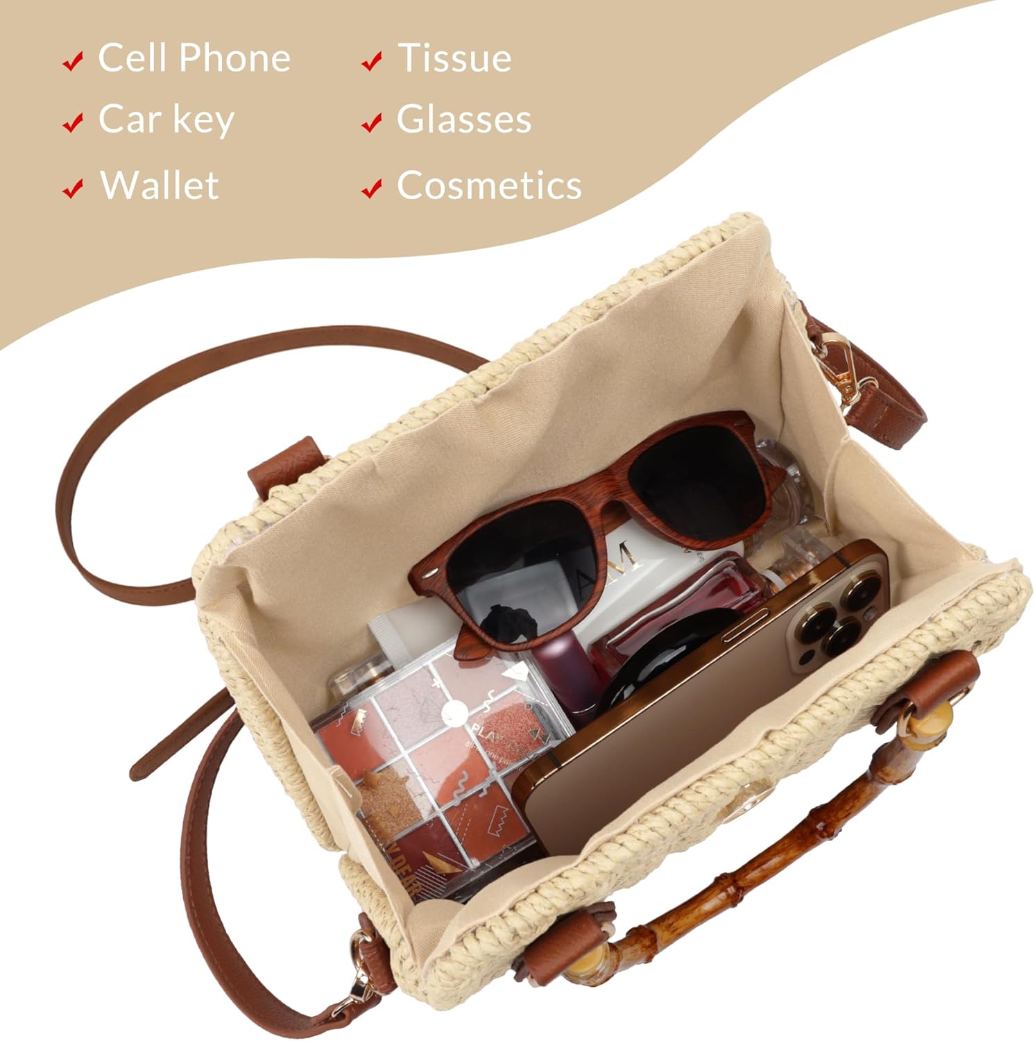 Straw Beach Bag Crossbody Handbag for Women Handmade Woven Shoulder Bag Top Handle Purse for Summer - Image 5