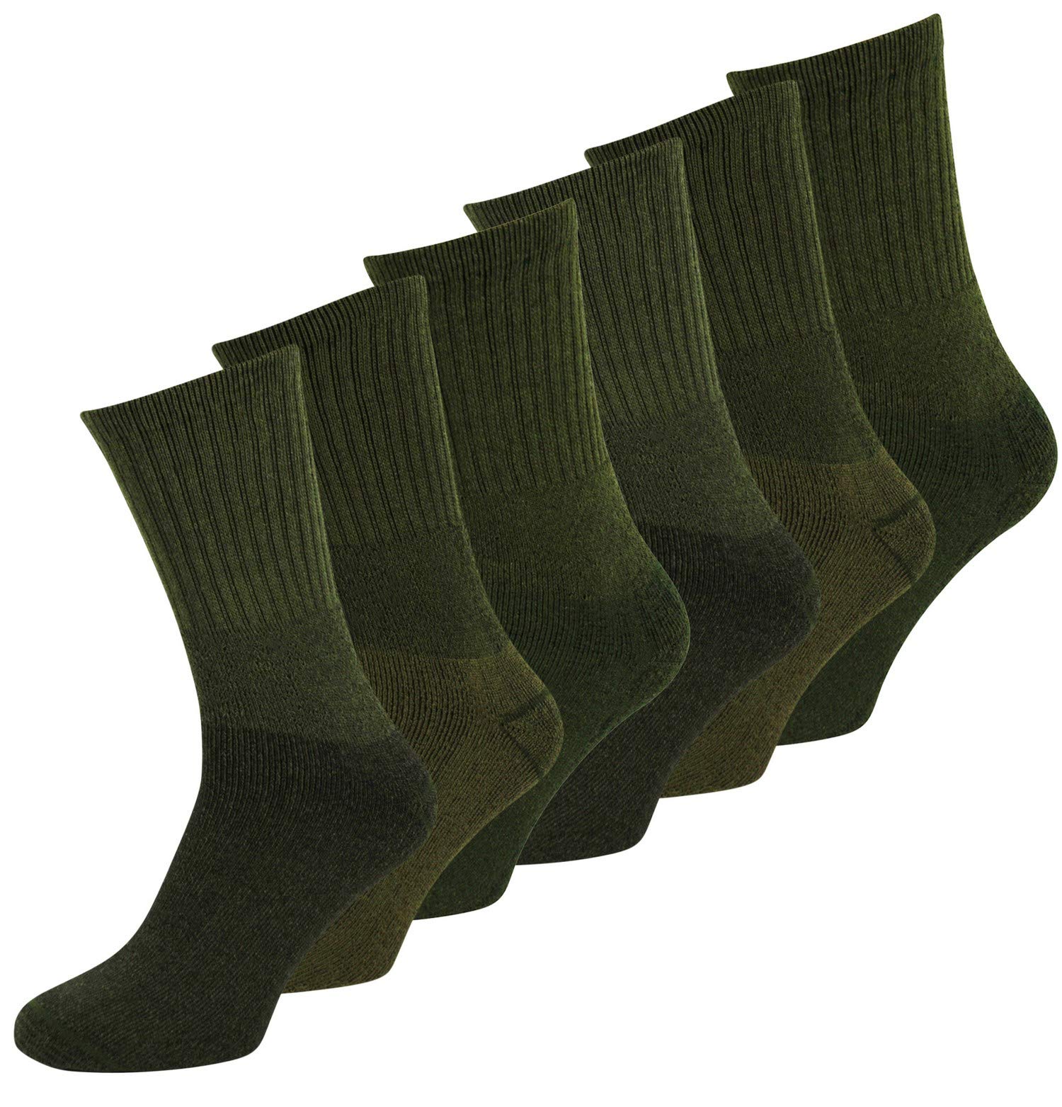 Itzu Men's Thick Warm Ribbed Striped Comfortable Cotton Socks Boot Work Military Olive Green (3/6/12 Pairs)