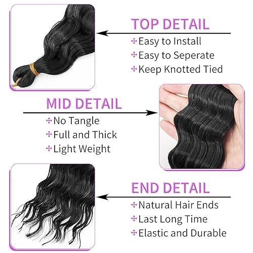 Miniatura 4 de QRHSUKA Pelo de ganchillo Ocean Wave de 24 pulgadas, 3 paquetes de cabello rizado ondulado profundo para mujeres negras, trenzado de ganchillo
