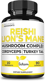 Satoomi Reishi Supplement Complex 5000Mg - 10in1 Combined with Lions Mane, Cordyceps Sinensis, Chaga Mushroom & Others - 90 Capsules for 3 Months
