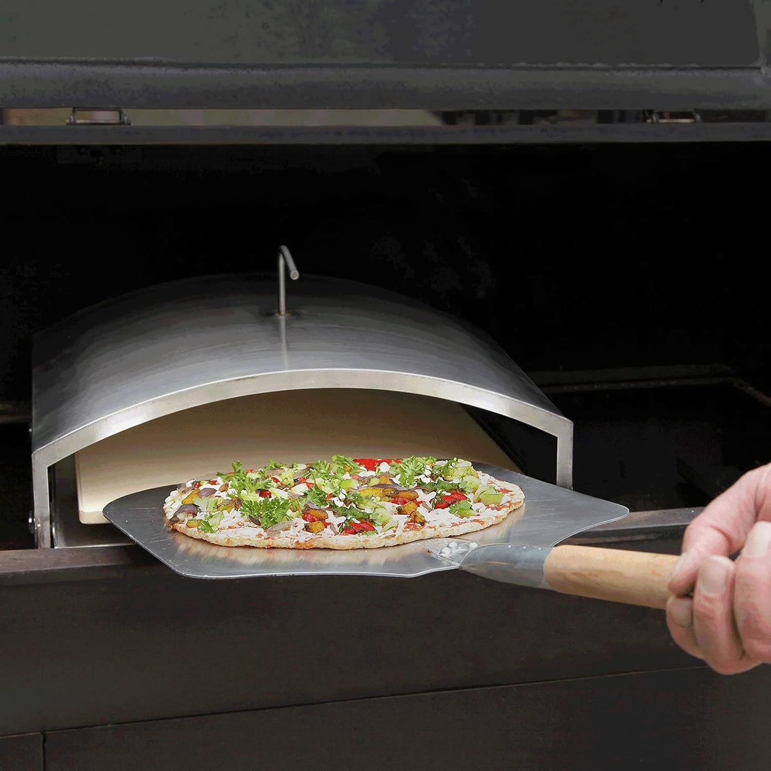Silver Steel Wood-Fired Pizza Oven Attachment for Pellet Grills