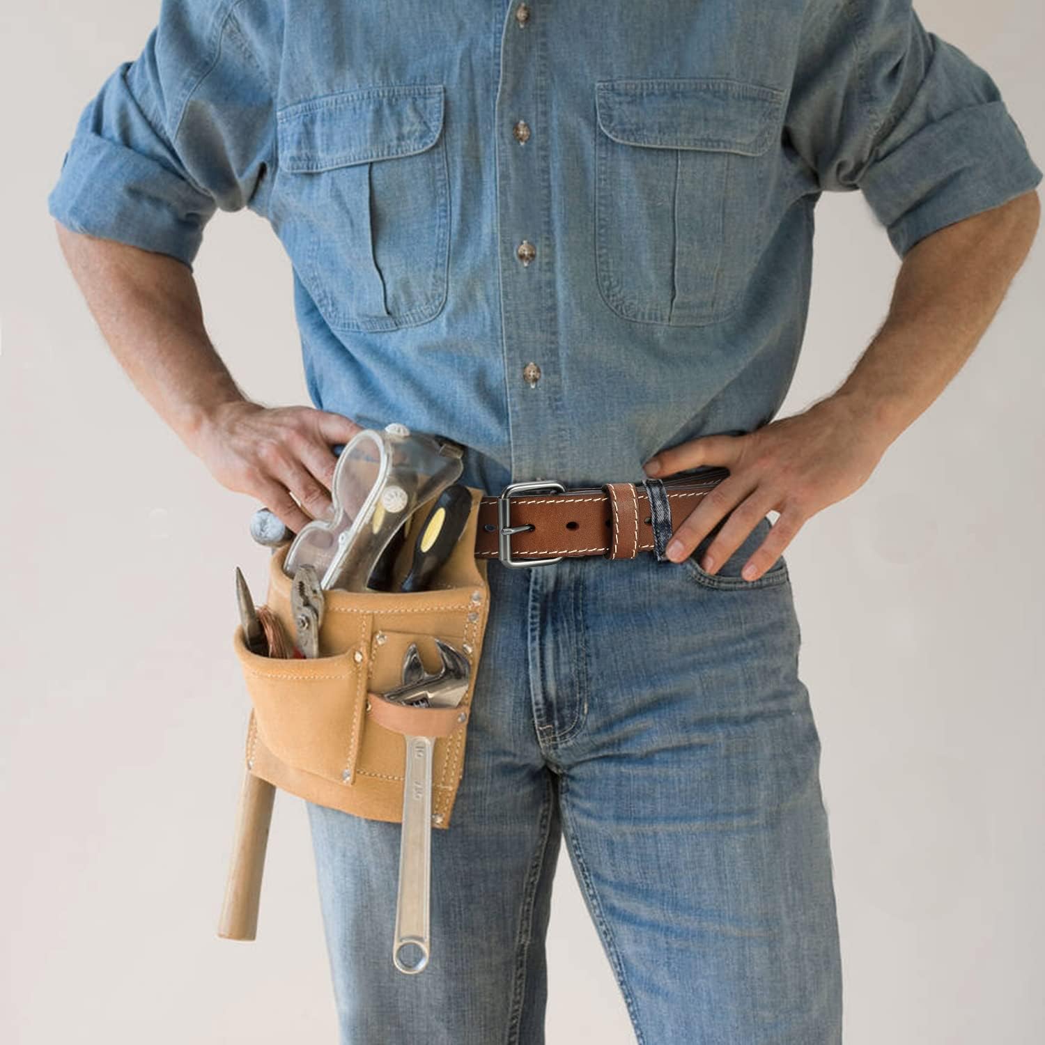 Leather Gun Belt for Men - 1.5" Heavy Duty Belt for Work CCW - Image 4