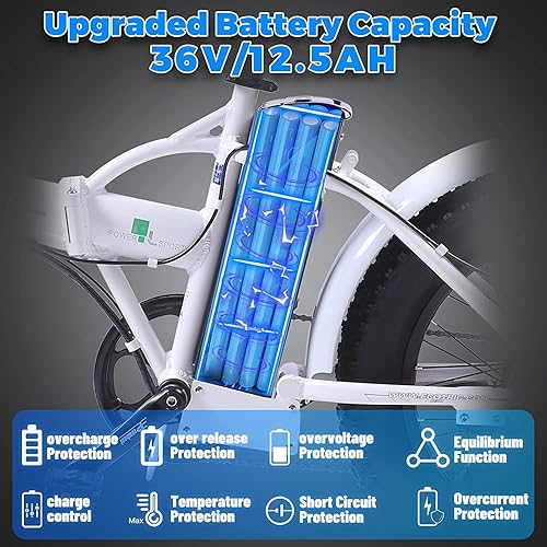 Miniatura 4 de ECOTRIC Bicicleta eléctrica para principiantes, 500 W, plegable, bicicleta E de 20 pulgadas, neumático grueso, plegable, bicicleta eléctrica
