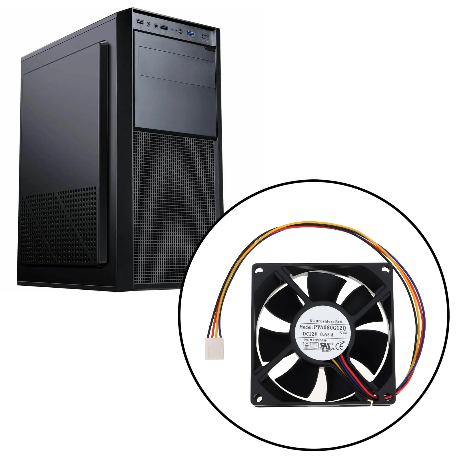 ECSiNG Ventola di raffreddamento PWM a 4 pin da 80 mm compatibile con PVA080G12Q 12V 0.65A 80 x 80 x 25 mm per desktop case server