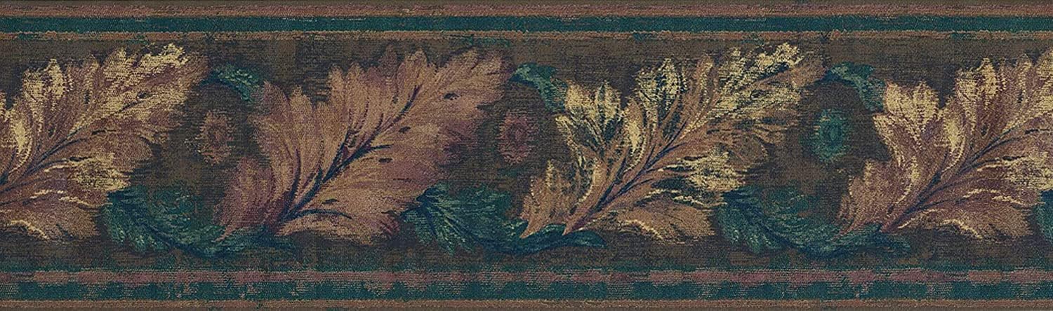CONCORD WALLCOVERINGS ™ Wallpaper Border Vintage Pattern Flowers Leaves for Bedroom Living Room, Brown Green, 15 ft by 7 in HG9166B