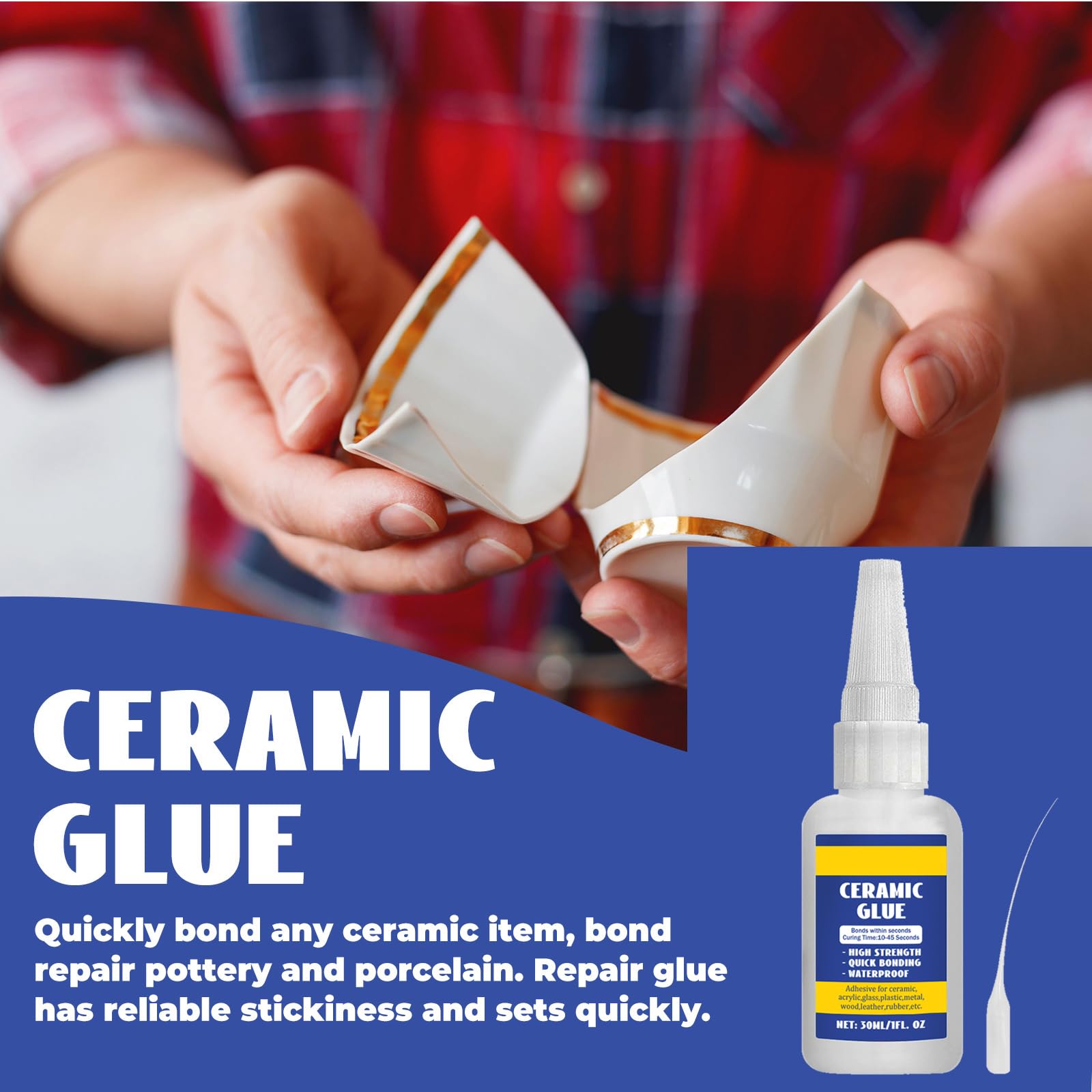 Super Colla Istantanea Per Ceramica E Porcellana - Adesivo Extra Forte Resistente All'Acqua E Al Calore - 30ML - Foto 8