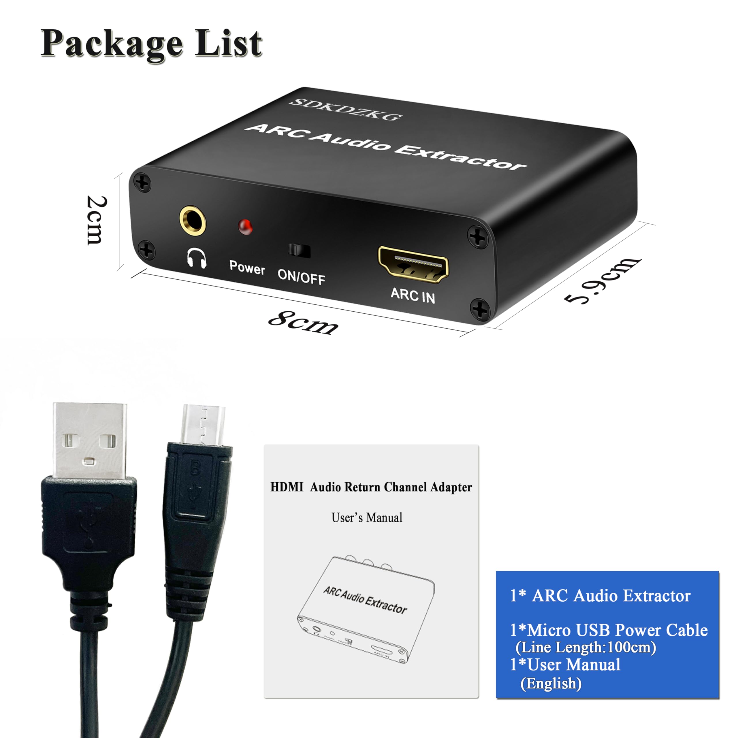 HDMI ARC Audio Konwerter, HDMI ARC Ekstraktor Adapter z Cyfrowy Optyczny Toslink SPDIF Koncentryczny oraz Analogowe RCA L/R 3,5 mm Stereo Audio Konwerter dla HDTV Wzmacniacz Soundbar Głośnik