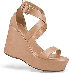 Sandália Feminina Lóris Salto Anabela Plataforma Fivela Elegante Confortável 20801