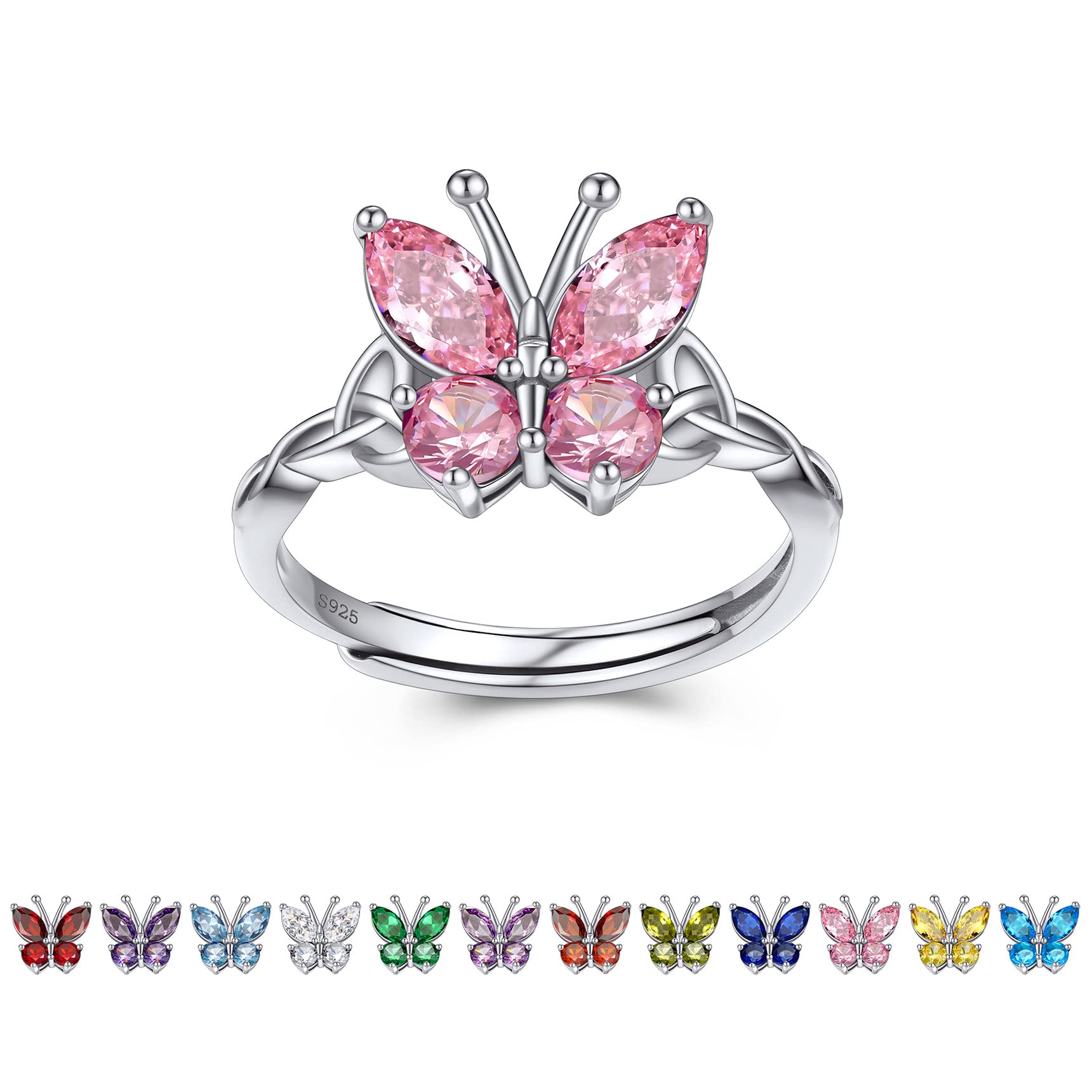 BestyleSilver Birthstone Butterfly Earring Necklace Ring for Women-Dainty Cute Butterfly Jewelry Gifts for Women On Birthday Christmas for Wife Mom Daughter