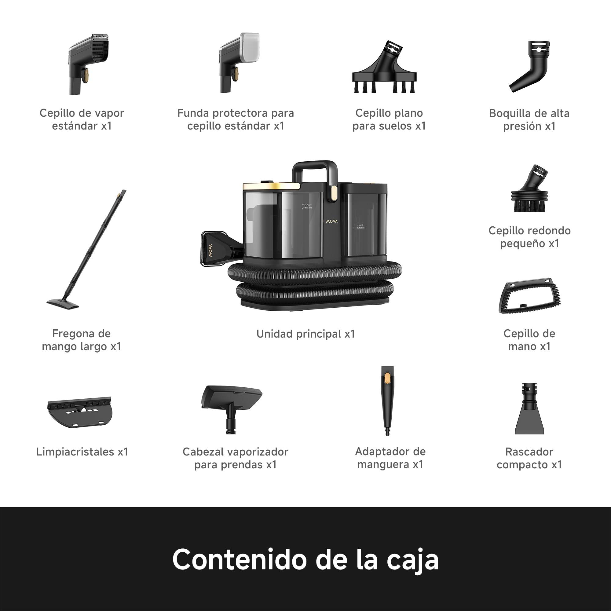 MOVA S10 Limpiador a vapor multisuperficie con 9 accesorios,16000 Pa vapor sobrecalentado, ≤5% de humedad residual, elimina el 99% de las bacterias y los ácaros, limpieza sin productos químicos