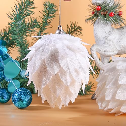 Miniatura 6 de Adornos de bola de Navidad, juego de 4 piezas de decoración de árbol de Navidad, bola de piña blanca, decoración del hogar, decoración de boda y
