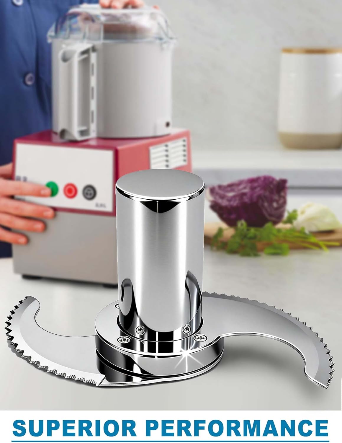 27055 Serrated Blade for Robot Coupe Food Processor R2, R2A, R2N, R2B, R2U, R201, Modular Chopper Blade with Stainless Steel Case & 2-Pack Spare Blades, Never Leak, Microplastic-Free, 5 Year Warranty