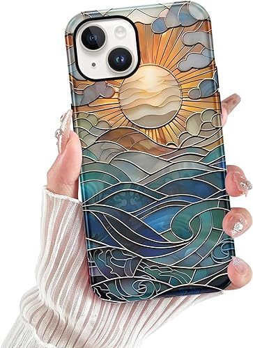 lioscre for iPhone 13 / iPhone 14 Stained Glass Phone Case 6.1", Aesthetic Sun B