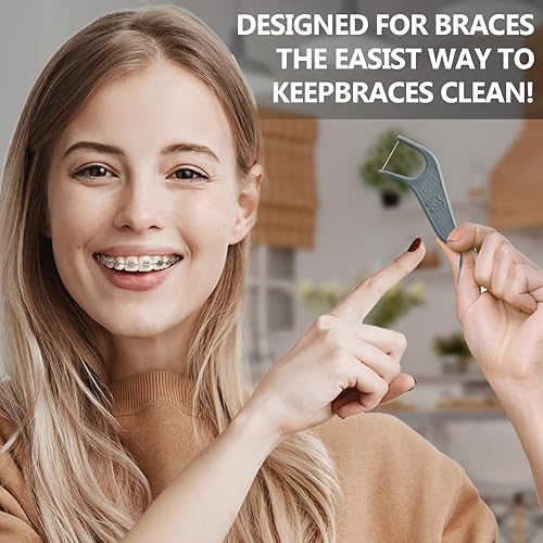 Miniatura 6 de Dr. Emma Hilo dental de ortodoncia para aparatos ortopédicos, púas de hilo dental Ortho, sabor a menta, 60 unidadesbolsa (gris, paquete de 2)