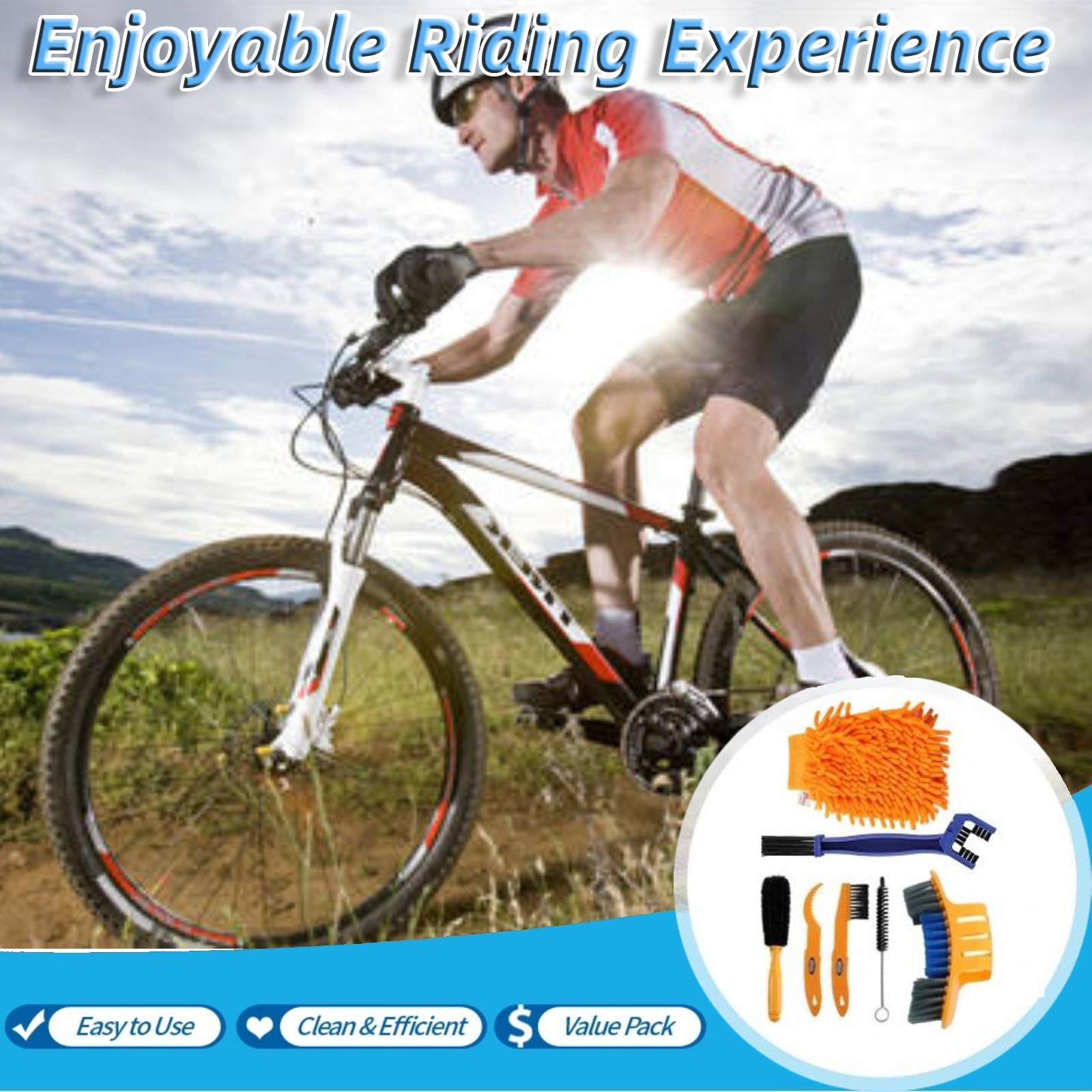 Juego de 7 cepillos de limpieza de bicicleta, juego de cepillos limpiadores de cadena de bicicleta adecuado para bicicleta sucia/carretera/montaña/BMX/híbrida/plegable
