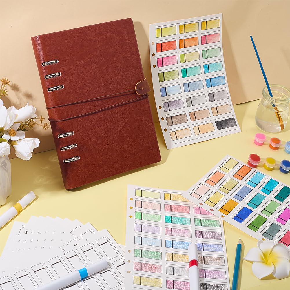 OLYCRAFT A5 Aquarell Farbmusterbuch mit 40 Blatt 300g/m² Maler Farbtagebuch 21x14.8cm Tragbarer Farbmuster Ordner für Aquarell Gouache Ölpastell Lose Blatt Ordner Farbtest Journal