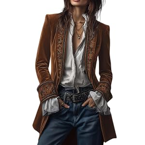 Velvet Blazer Jackets for Women Vintage Renaissance Gothic Lace Velvet Pirate Jacket Long Victorian Coat