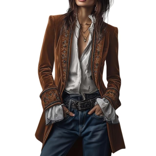 Velvet Blazer Jackets for Women Vintage Renaissance Gothic Lace Velvet Pirate Jacket Long Victorian Coat
