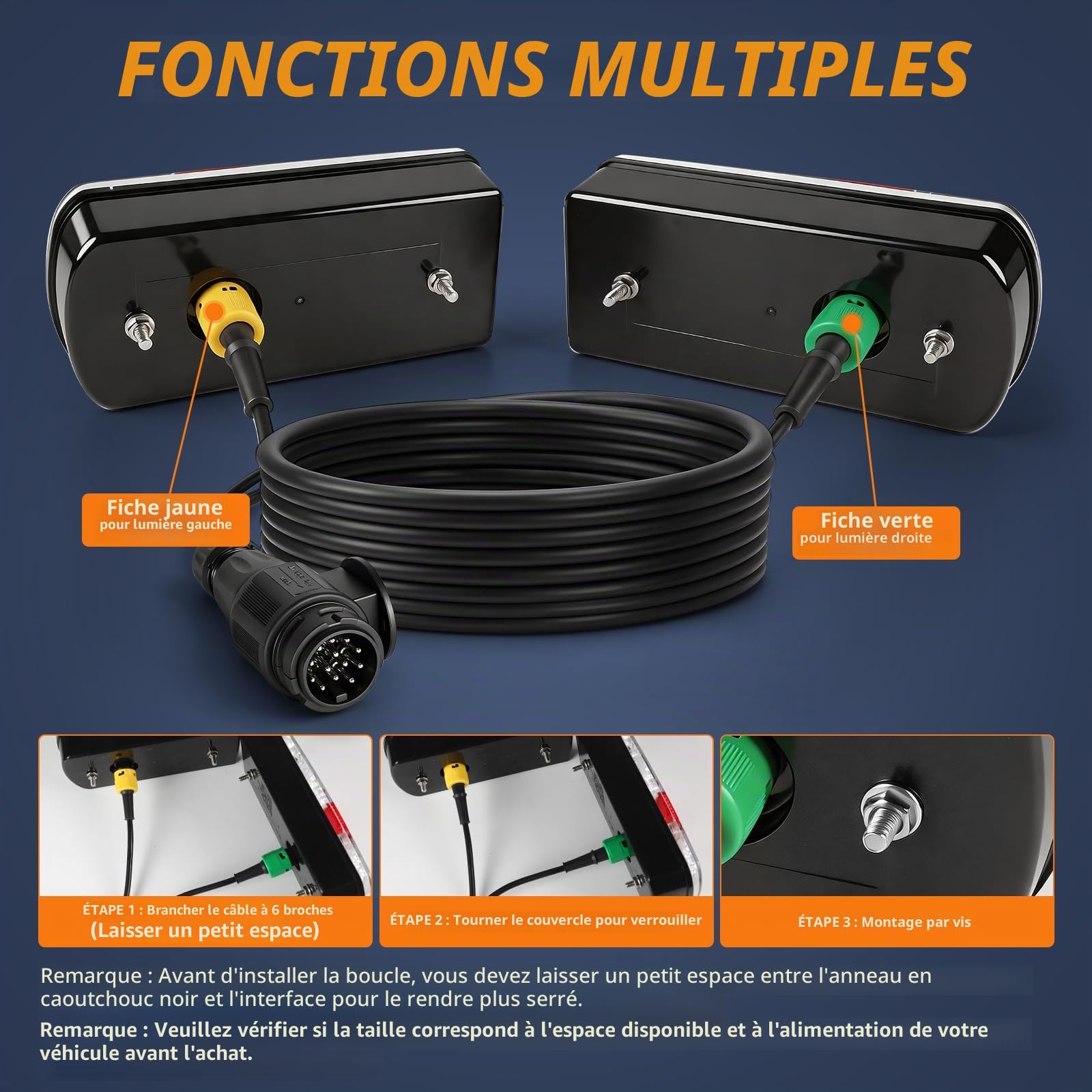 LED Feux Arrière x pour Remorque Kit, Connecteur Étanche 13 Broches 5,5 m avec Résistance Intégrée, 12V/24V Homologation E – pour Remorques, Camions, Caravanes