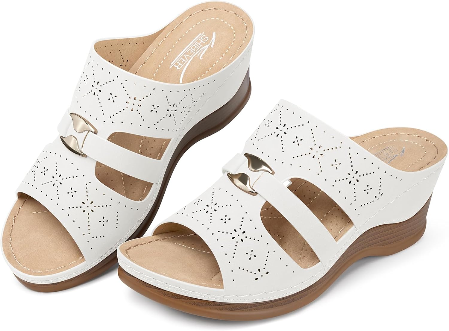 SHIBEVER Wedge Sandals for Women Slip On Platform Wedge Sandals Summer Shoes White Size 11 - Image 3