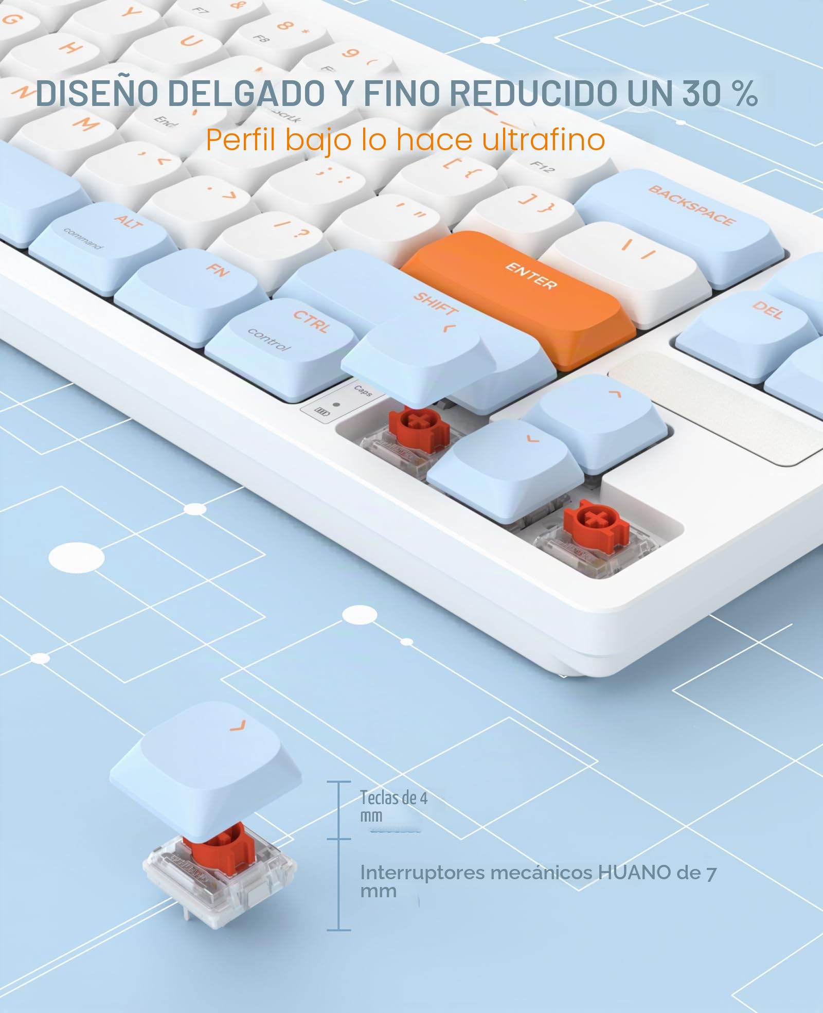 MAGIC-REFINER RKL680 Teclado Mecánico Inalambrico Ultra Delgado, Teclado Gaming 60%, Apex Pro Mini Modo Dual 2.4GHz/Bluetooth con Interruptores Rojos de Bajo Perfil para PC/Tablet/Win/Mac/QWERTY US