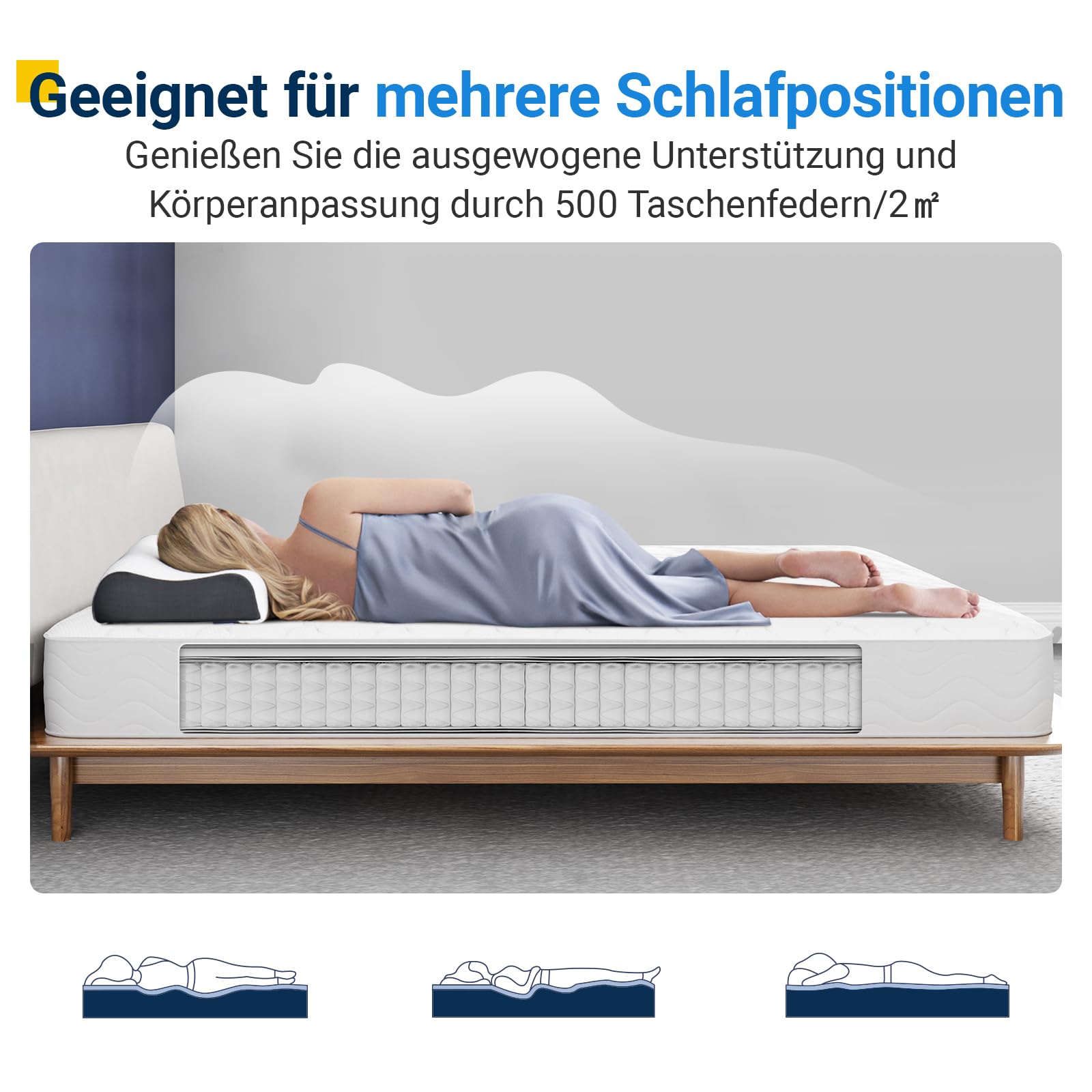 Avenco Matratze 90x200 H3 Taschenfederkernmatratze 7 Zonen Matratze Öko-Tex CertiPUR US Federkernmatratze 20cm Mittel