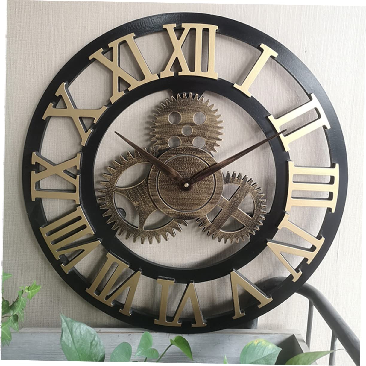 Cabilock Reloj de Pared Retro de 34cm en Madera Dorada, Estilo Industrial | Diseño Creativo, Pieza Individual, Adecuado para Decoración Mural del Salón