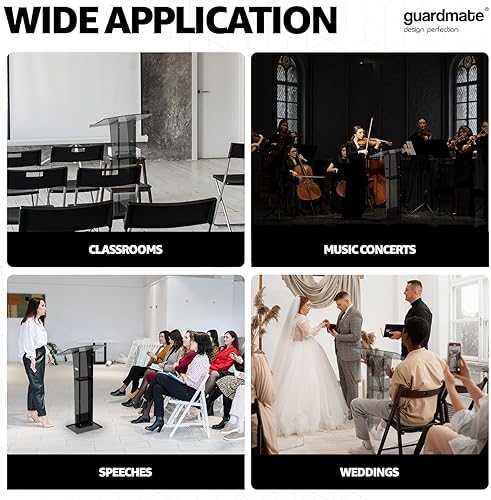 Miniatura 7 de Soporte para púlpito acrílico negro espacial  Atril moderno portátil ruedas Deisgn  Conferencia profesional Iglesia aula Discursos Bodas Eventos