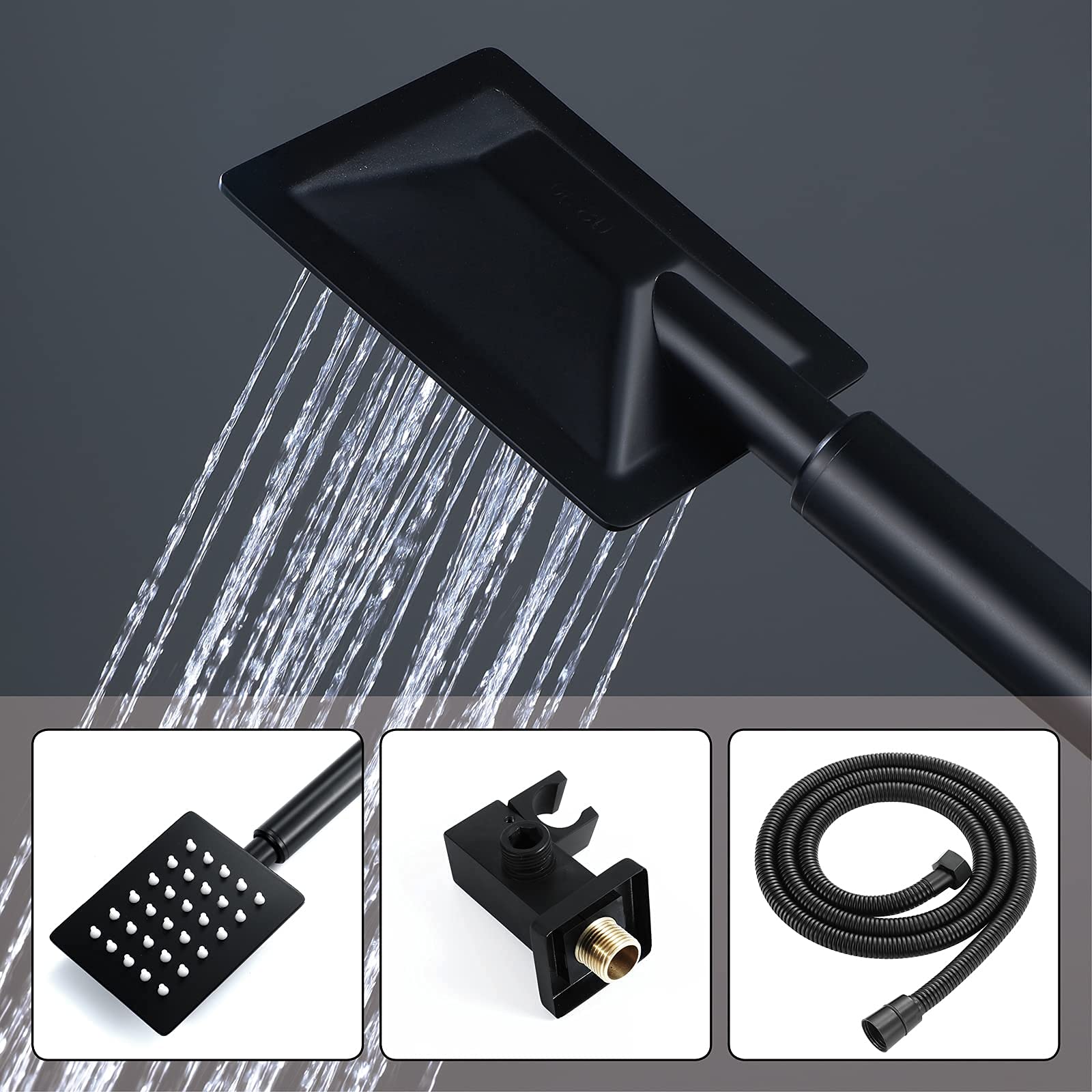 Completo Matt Black, Pulgadas Grifo con Aerosoles para el Cuerpo y Manual, Juego Ducha la batidora Lluvia de 3 Funciones, B