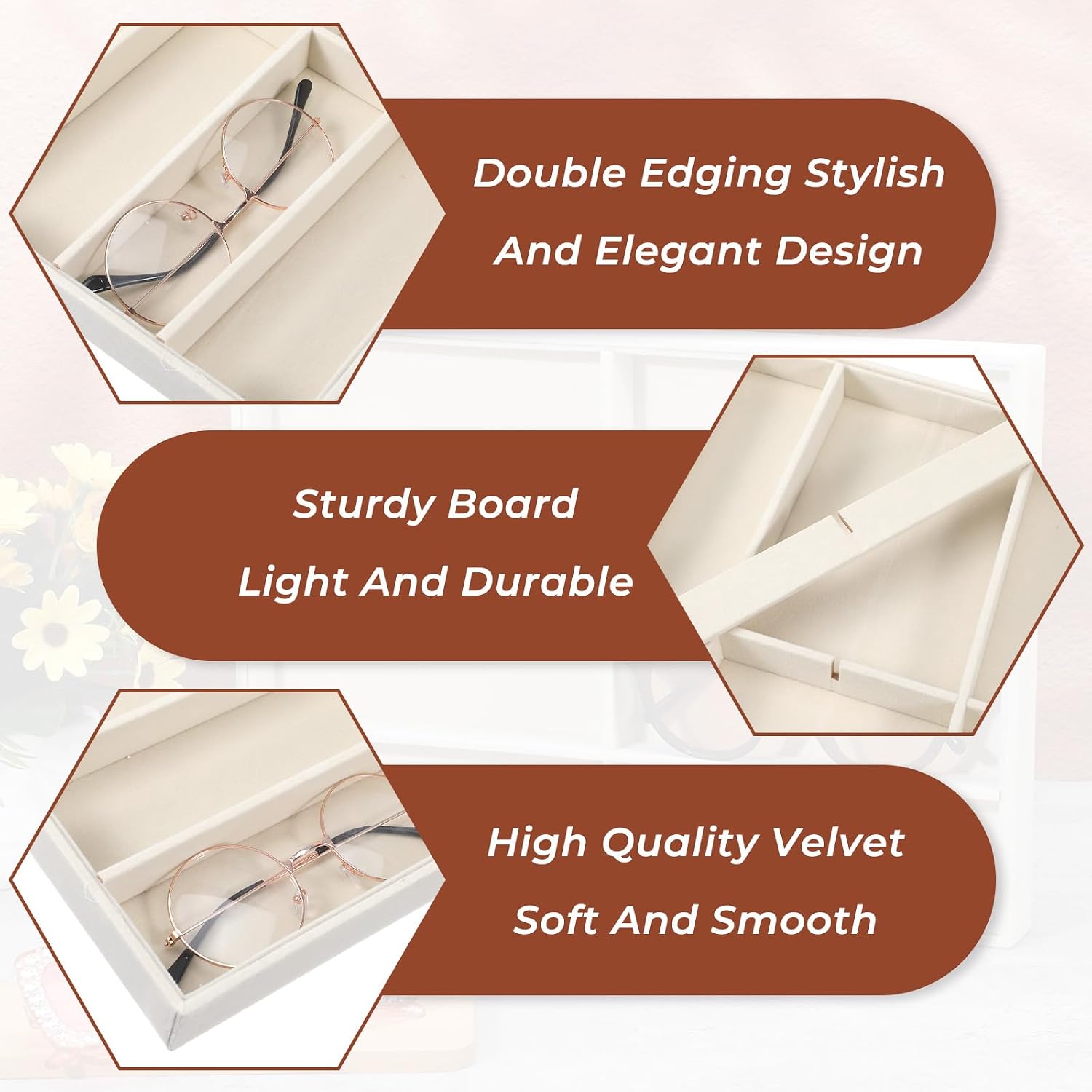 MAQUITA 2 Pcs Drawer Sunglass Organizer, Velvet Sunglass Display Tray | Scratch-Free, 8-Slot