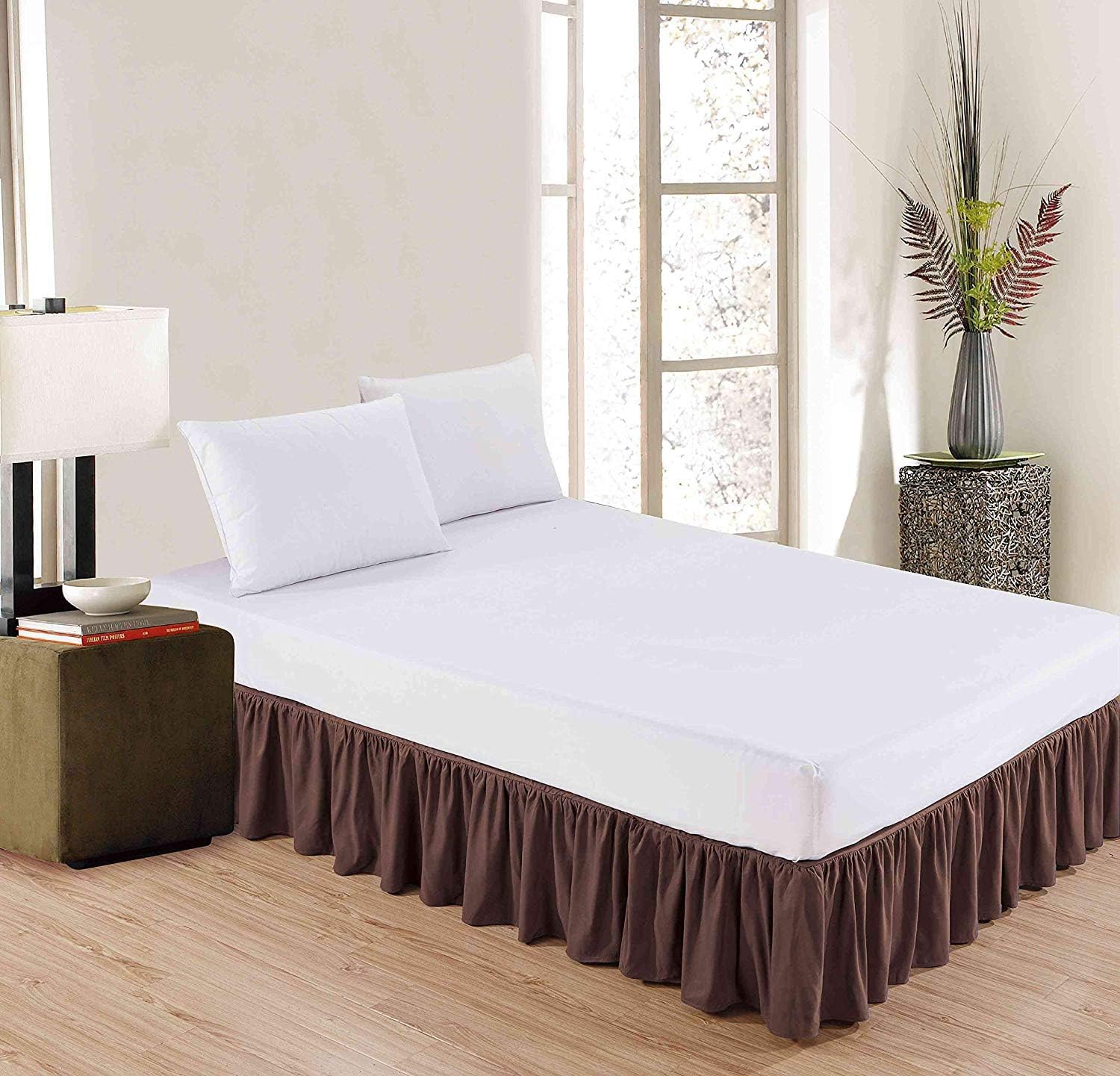 Chocolate Solid CaliforniaKing Ruffled Bed Skirt 18 Inch Drop Split Corner with Platform Bed Skirt Easy Fit Gathered Style, 3 Sided Ruffle Bed Skirt California King Size Chocolate