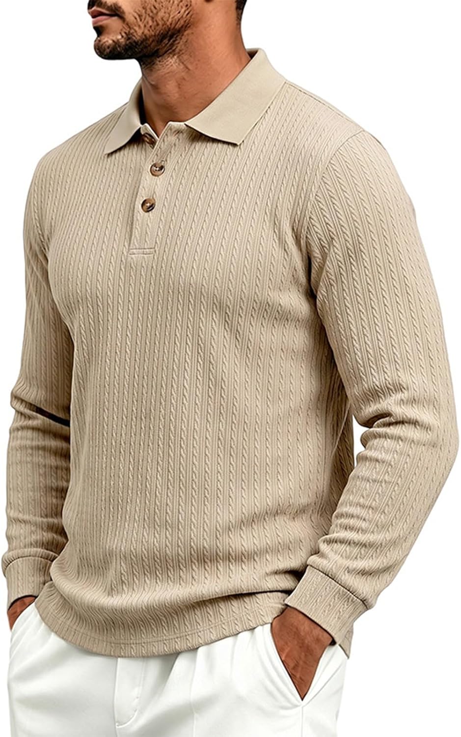 Men Striped Knit Polo Two Button Wrinkle Resistant Golf Pullover