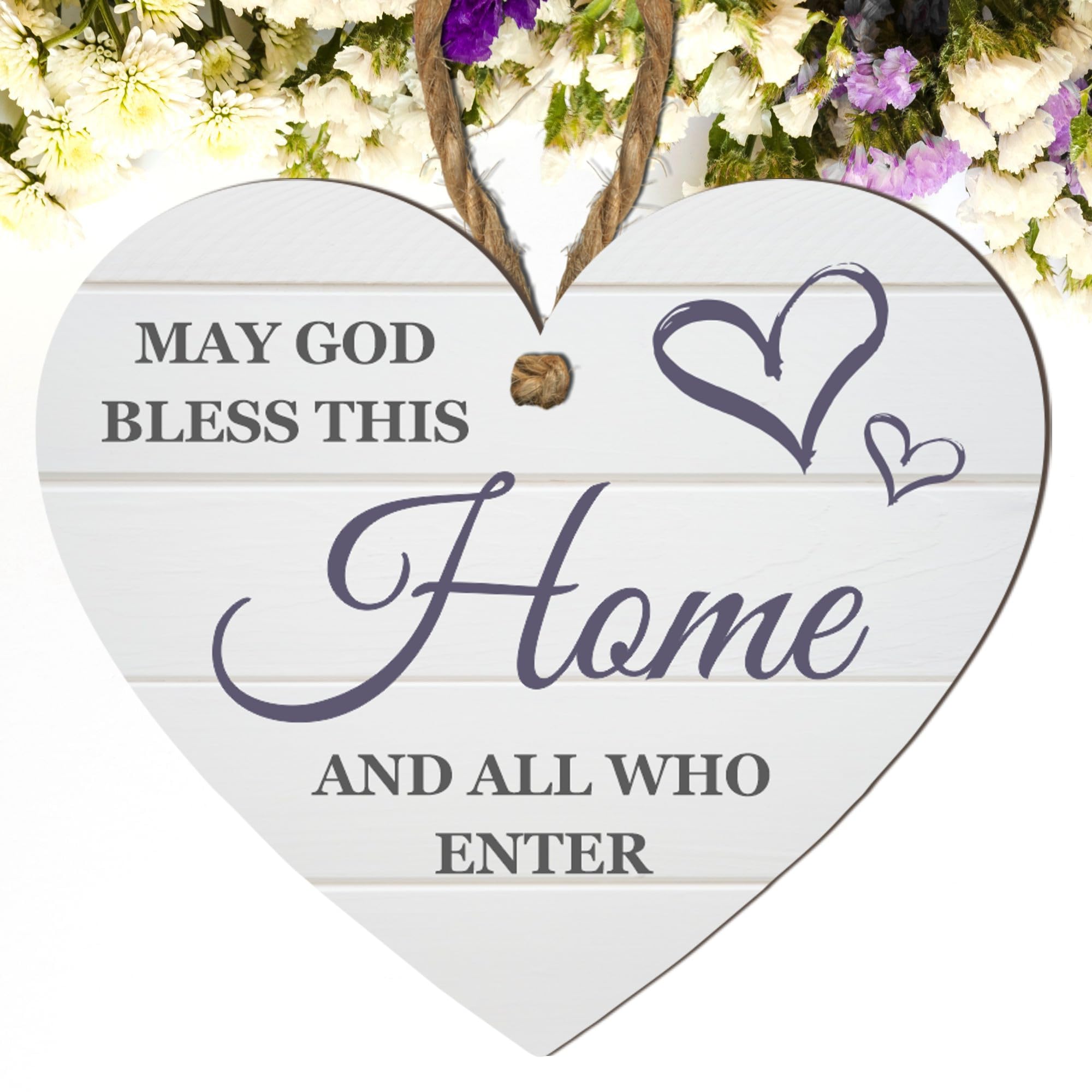 May God Bless This Home and All Who Enter" Heart-Shaped Wall Plaque – Sign for Christian Home Décor – Blessing Gift for Housewarming, Wedding, or Entryway Decoration (Large: 23 cm (H) × 23 cm (W))