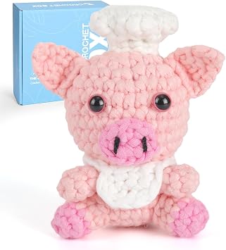CrochetBox Crochet Kit for Beginner, Pig Easy Learn How to Crochet Stuffed Animals Gift for Adults and Teen, Knitting Set with Yarn Hook Stitch-by-Stitch Video Tutorial30%+ Yarn