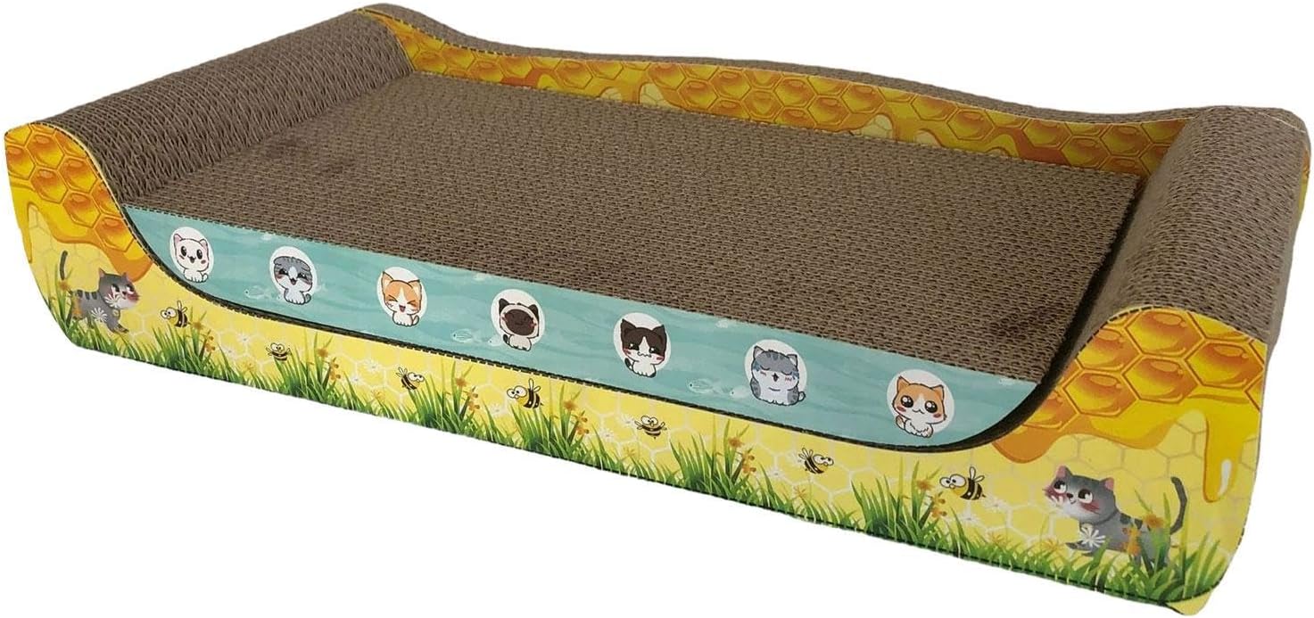 Cat Scratcher Cardboard Lounge Protect Carpets and Sofas Cat Furniture Pet Sofa Cat Scratch Bed for Indoor Cats Exercise Rest, XL with mat