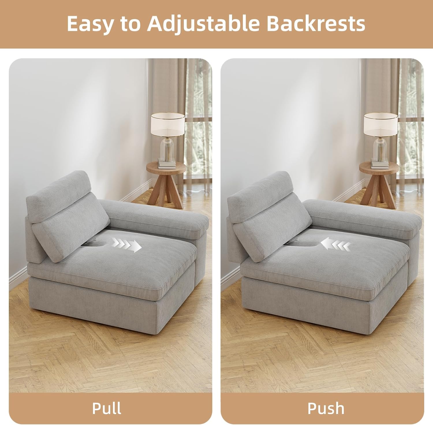 Rovibek Modular Sectional Sofa with Storage, Down Filled L Shaped Couch with Adjustable Backrest, Couches for Living Room, Home Theater and Apartment, Grey